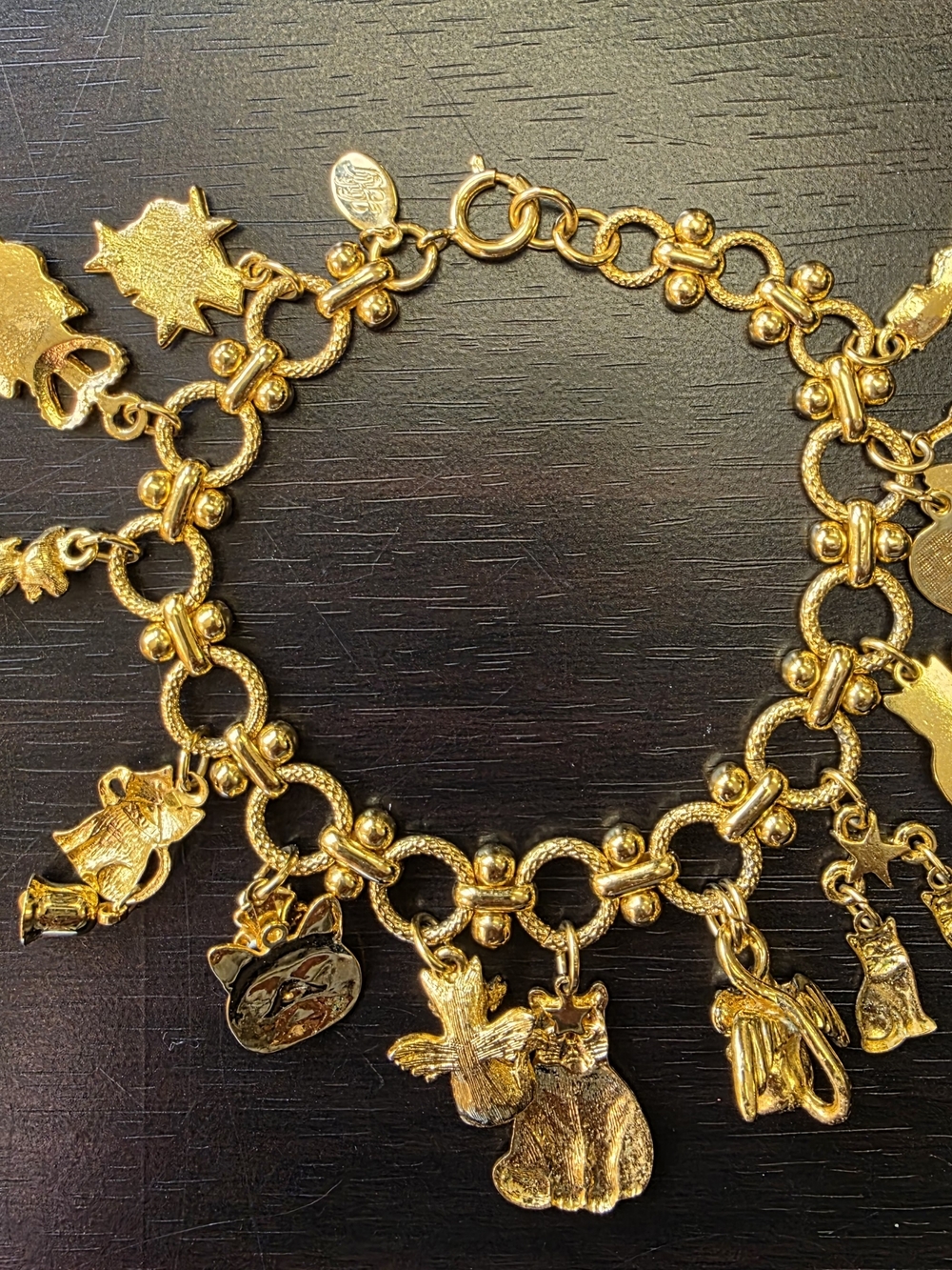 Vintage Kirks Folly Gold-Tone Whimsical Cat Lady Charm Bracelet - Picture 11 of 13